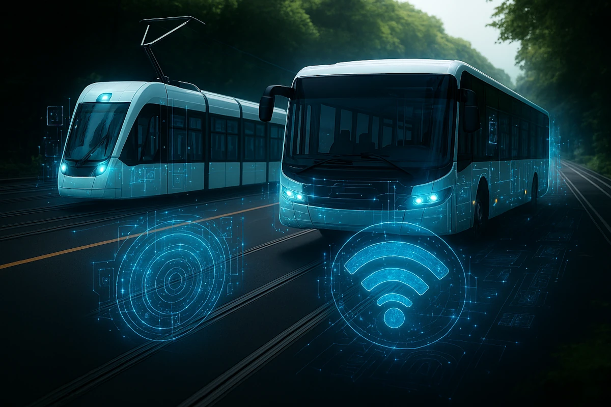 Bus and Train Connected Technology Illustration