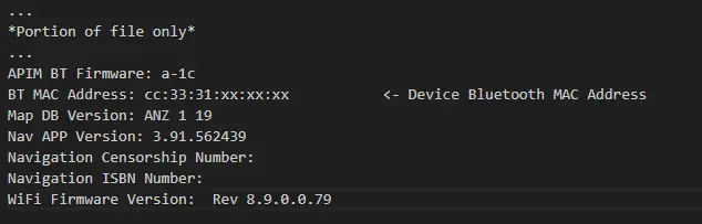Head Unit BT MAC Address