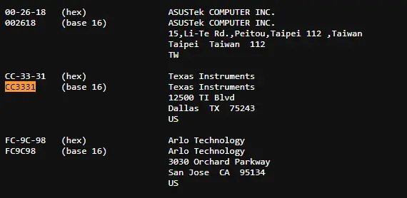 IEEE Standards Website - OUI for Texas Instruments