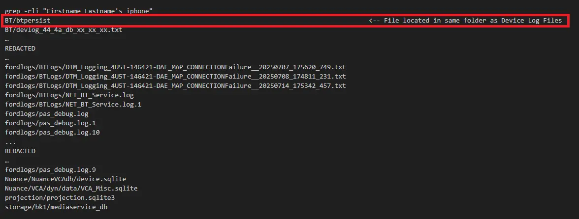 grep for Firstname Lastname's iPhone