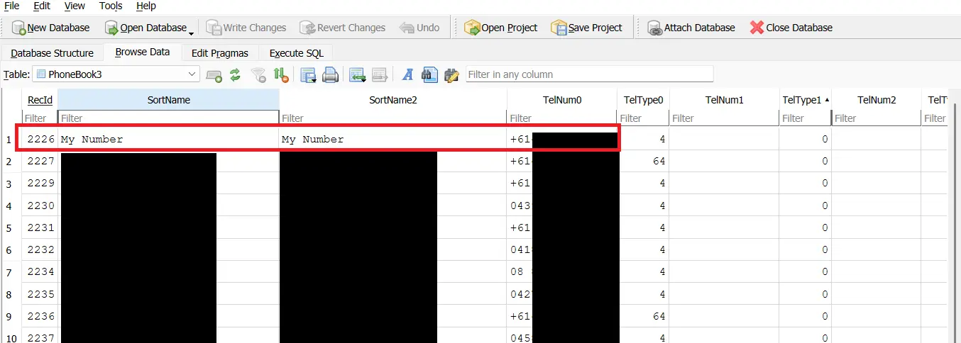 btpbk DB File - Phonebook4 - My Number Entry