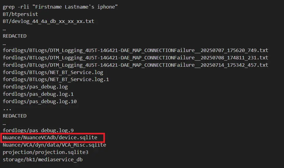 grep for Firstname Lastname's iPhone - Nuance Folder