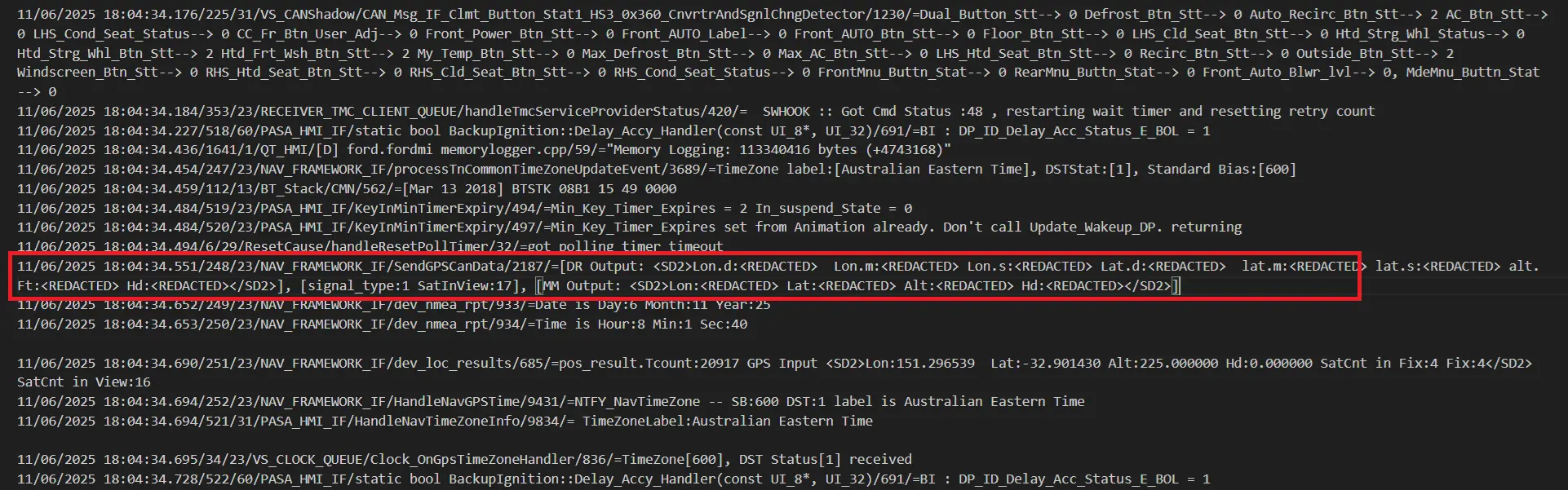 GPS Tracks - pas_debug Log File Snippet