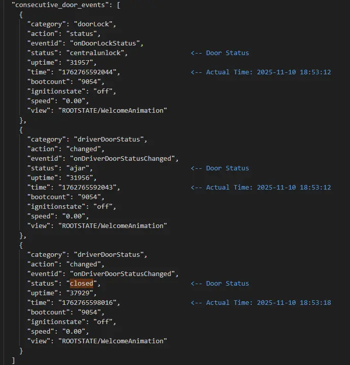Detailed Vehicle Log Info - Structured Data - Door Events