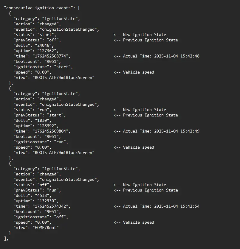 Detailed Vehicle Log Info - Structured Data - Ignition Events Changes
