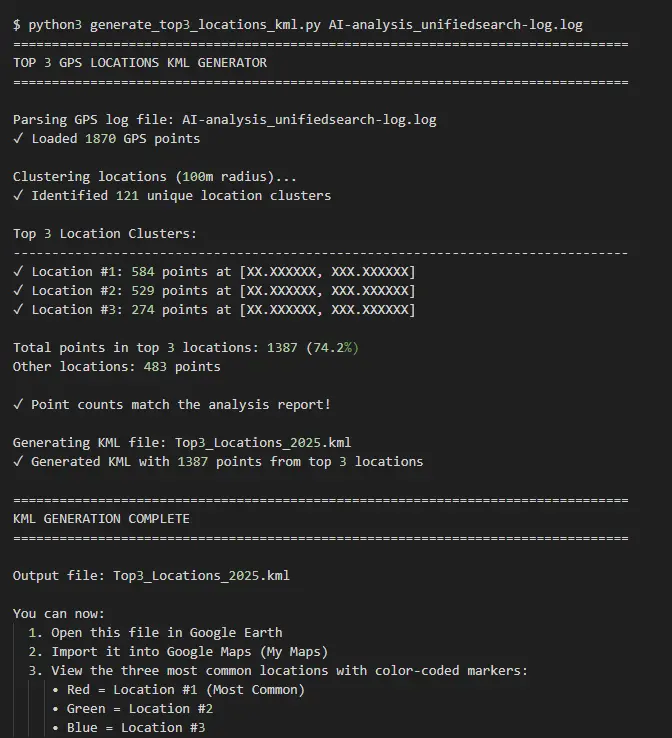 unifiedsearch.log - KML Script Output