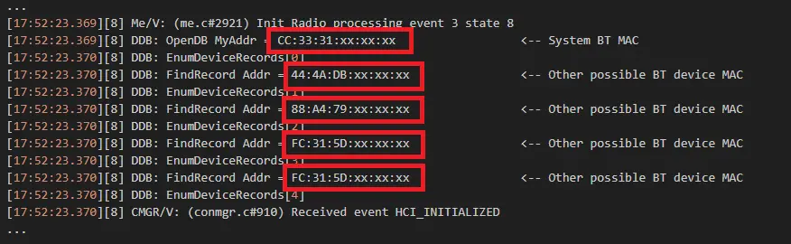 osapi Log Files - BT MAC Addresses