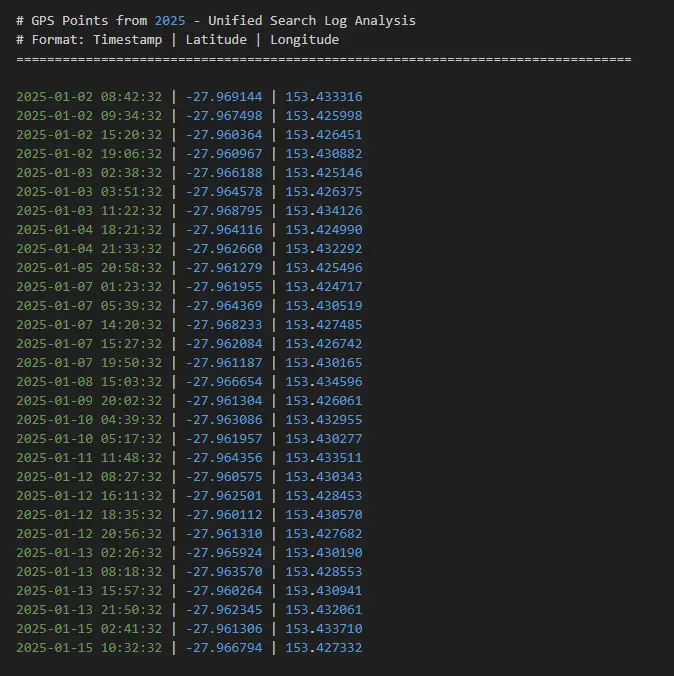 unifiedsearch.log - AI Extracted GPS/Timestamps