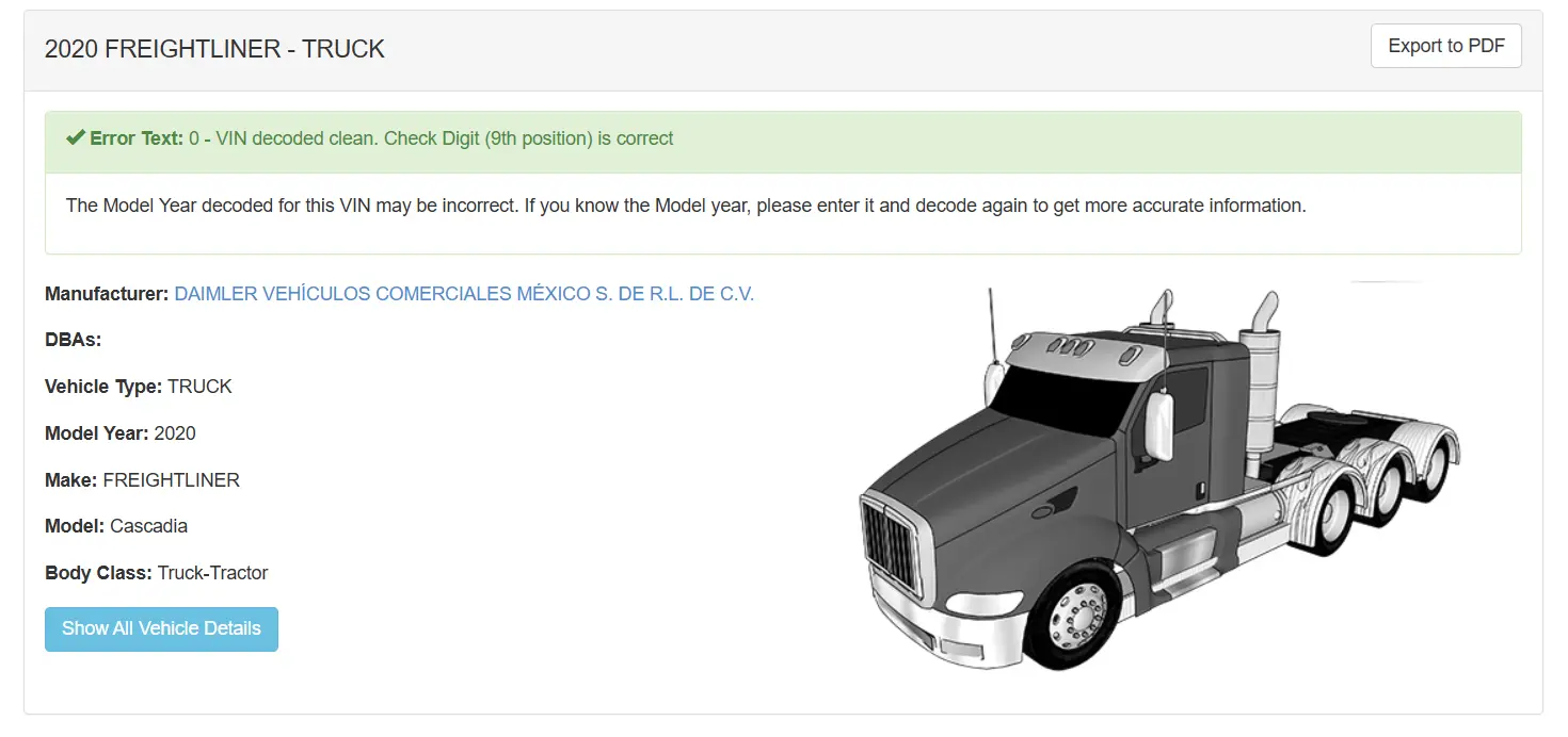 Freightliner VIN Lookup - Salvage