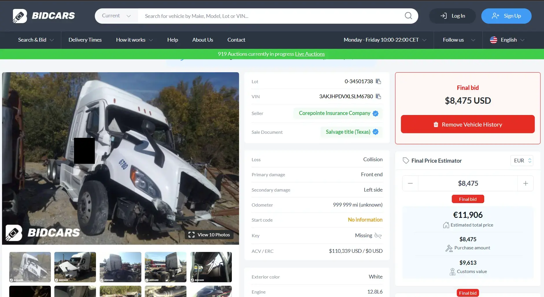 Freightliner VIN Lookup - Salvage Listing