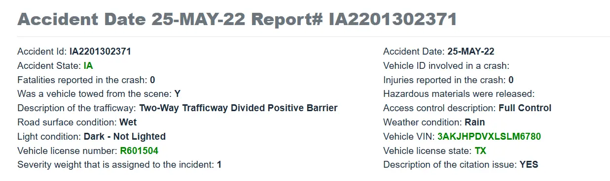 Freightliner VIN Lookup - Accident